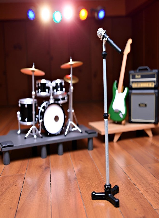 Mozff Black Dollhouse Decoration Accessories, 1:12 Dollhouse Miniature Scene Model Microphone with Stand Play Toy, Decortion, Dollhouse Furniture, Doll's Microphone (90 x 18 mm) - Image 2